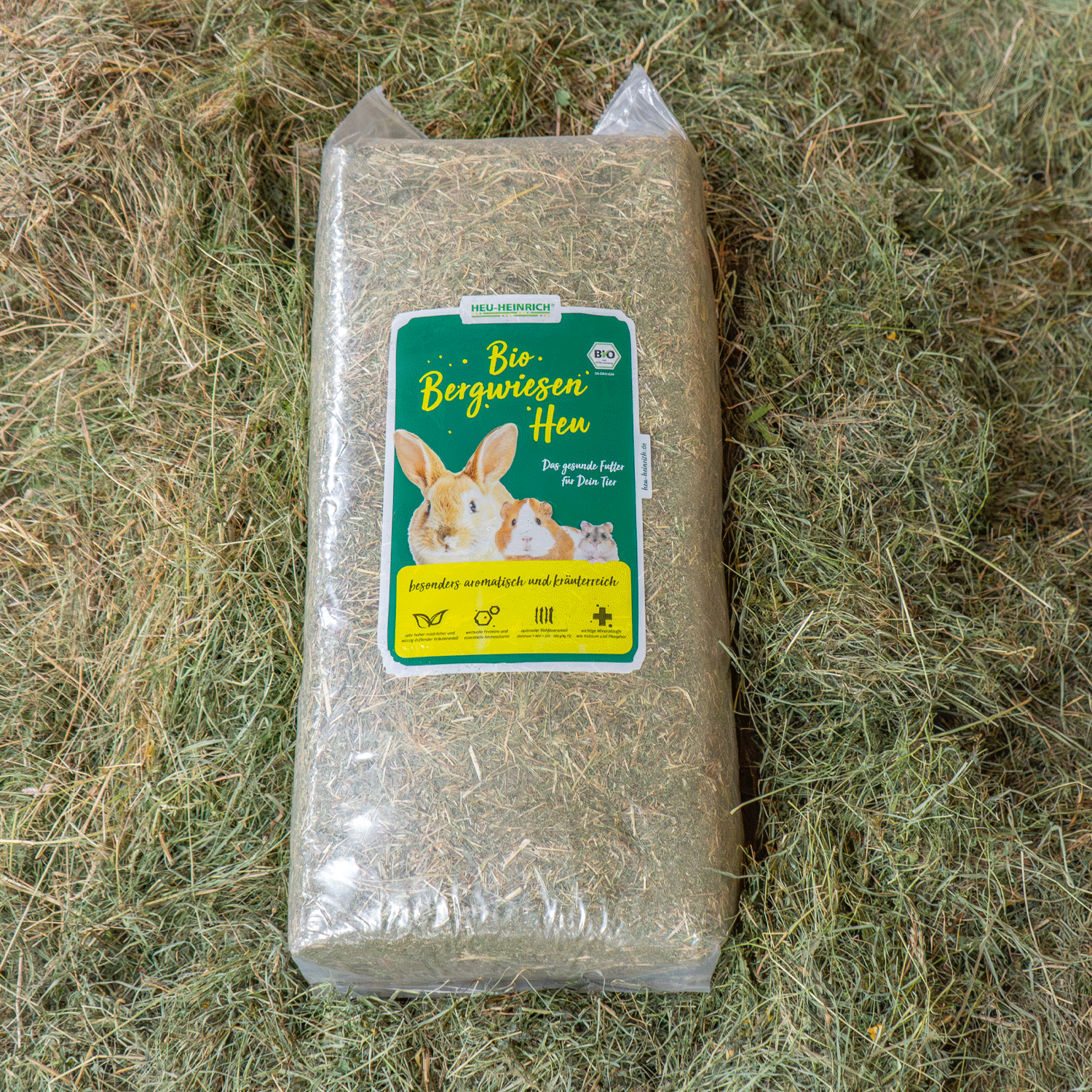8 kg Bio-Bergwiesenheu von Heu-Heinrich auf losem Heu liegend – aromatisches Futter für Kleintiere