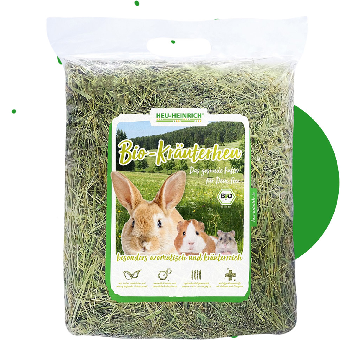 Bio-Kräuterheu von Heu-Heinrich im Beutel – aromatisches Futter für Kaninchen, Meerschweinchen und Hamster